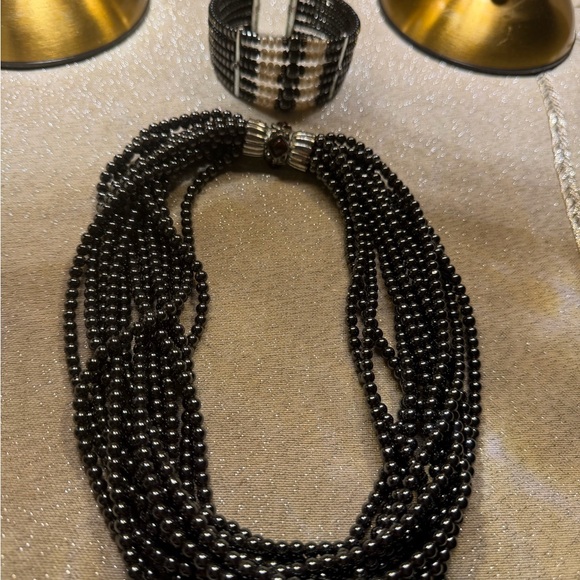 Vintage Natural Stone Statement Necklace & Cuff Bracelet Set - Picture 1 of 3